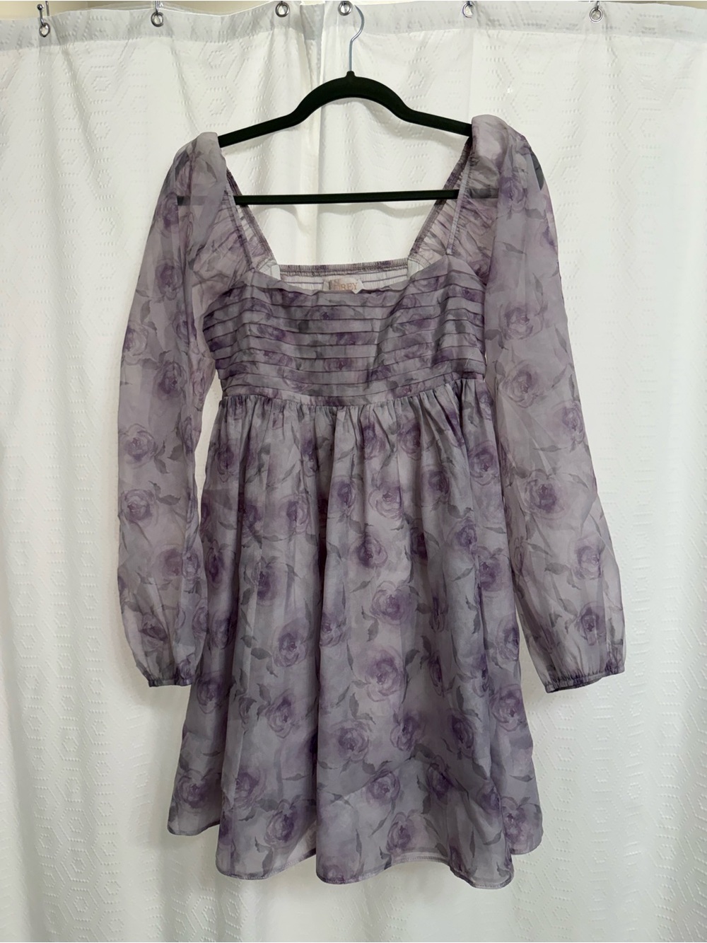 Floral Long-Sleeve Mini Dress in Lavender